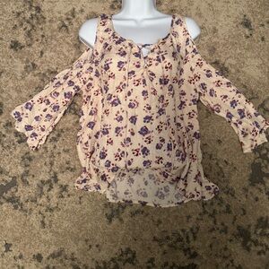 Arizona Jean Company Floral Cold Shoulder Blouse - Cream and Purple
